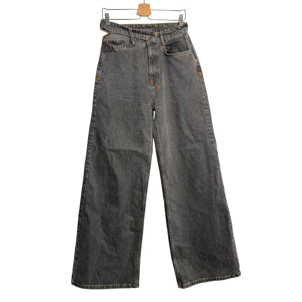 Ksubi Jeans Women 28 Black Asymmetric Crossover Wide Leg Baggy WPF22DJ005